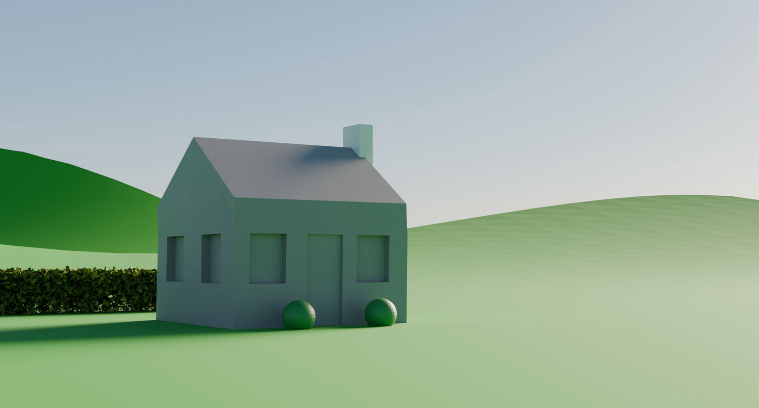Blender skeleton — Highland Cottage, raw render